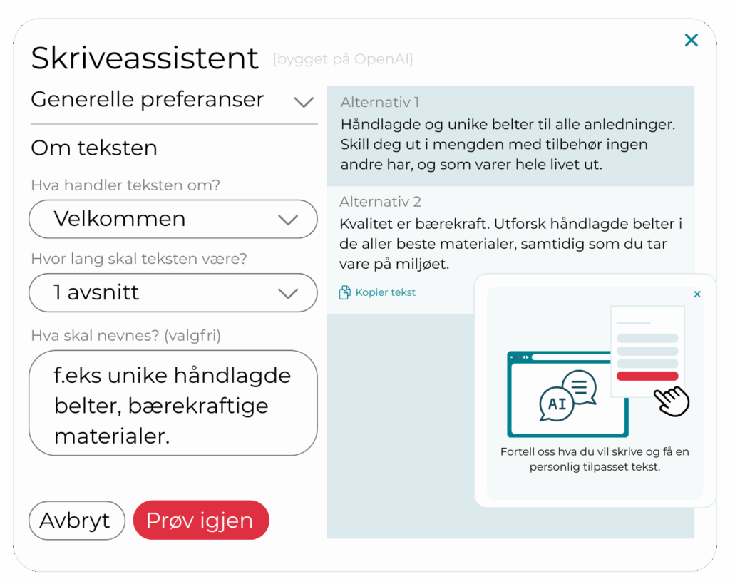 AI-verktøyet til Uniweb for skrivehjelp ved laging av nettside
