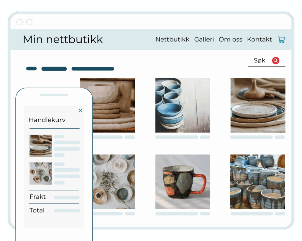 Nettbutikk-funksjoner i nettsidebyggeren