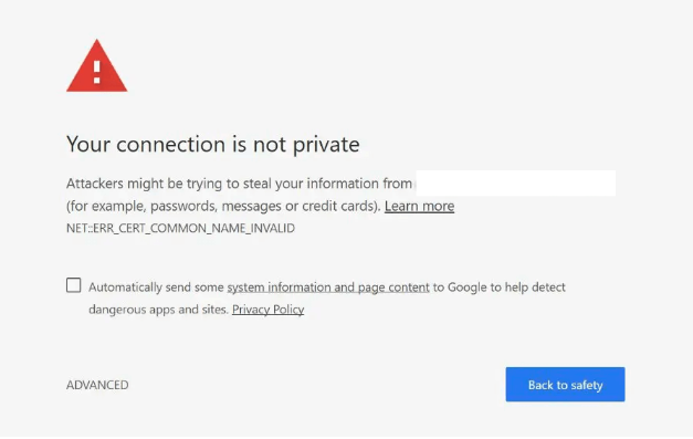 Eksempel på en nettside som ikke er sikker