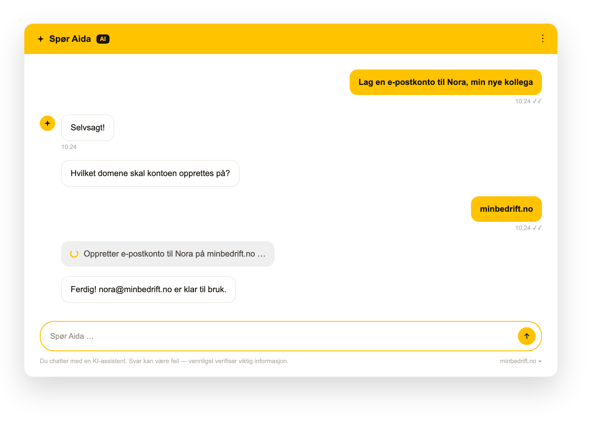 chat-usecase-2-ny-epost illustrasjon av spør aida som hjelper kunde med å opprette e-post