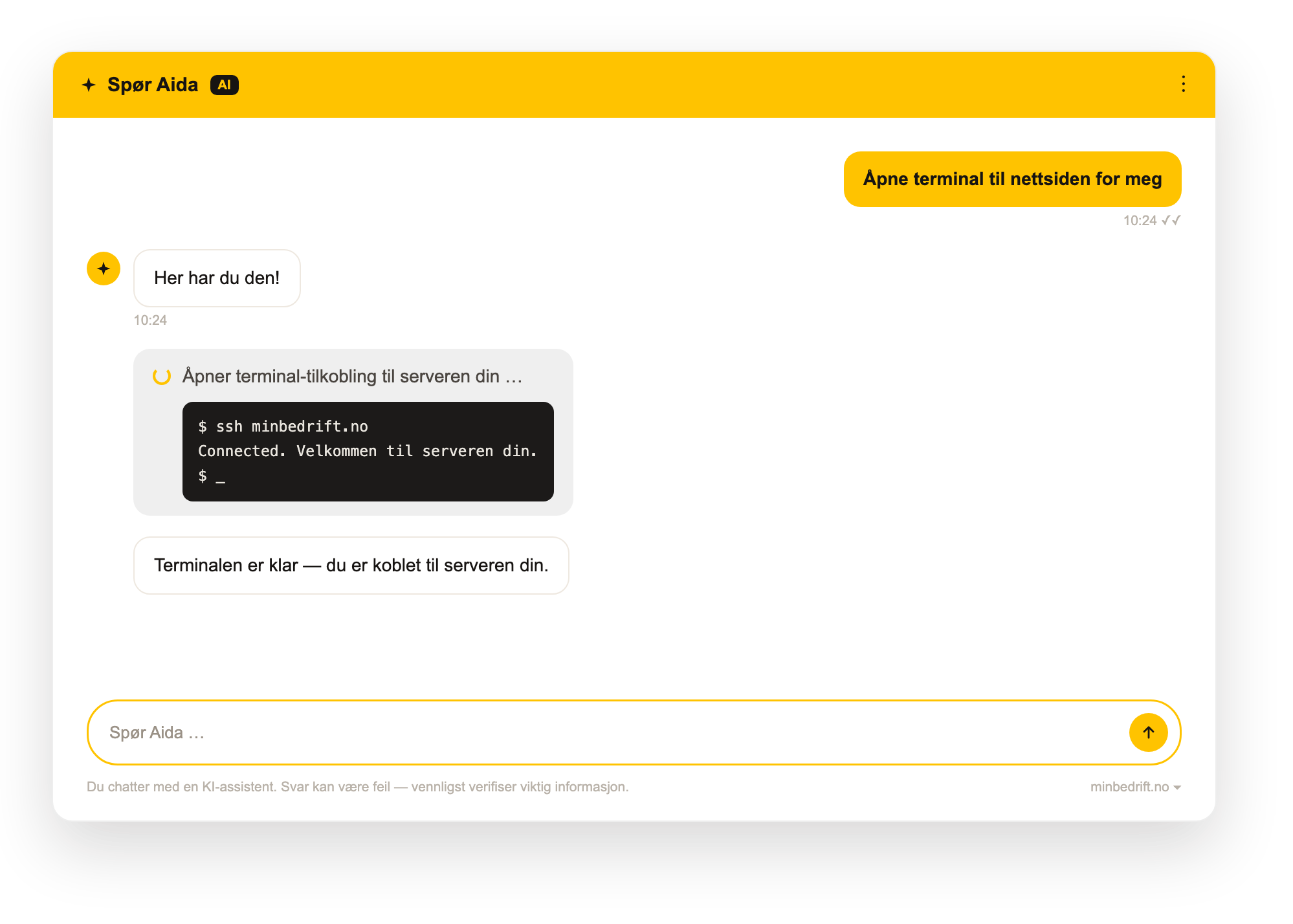 chat-usecase-3-terminal Illustrasjon av Spør Aida som hjelper en kunde med å åpne terminal