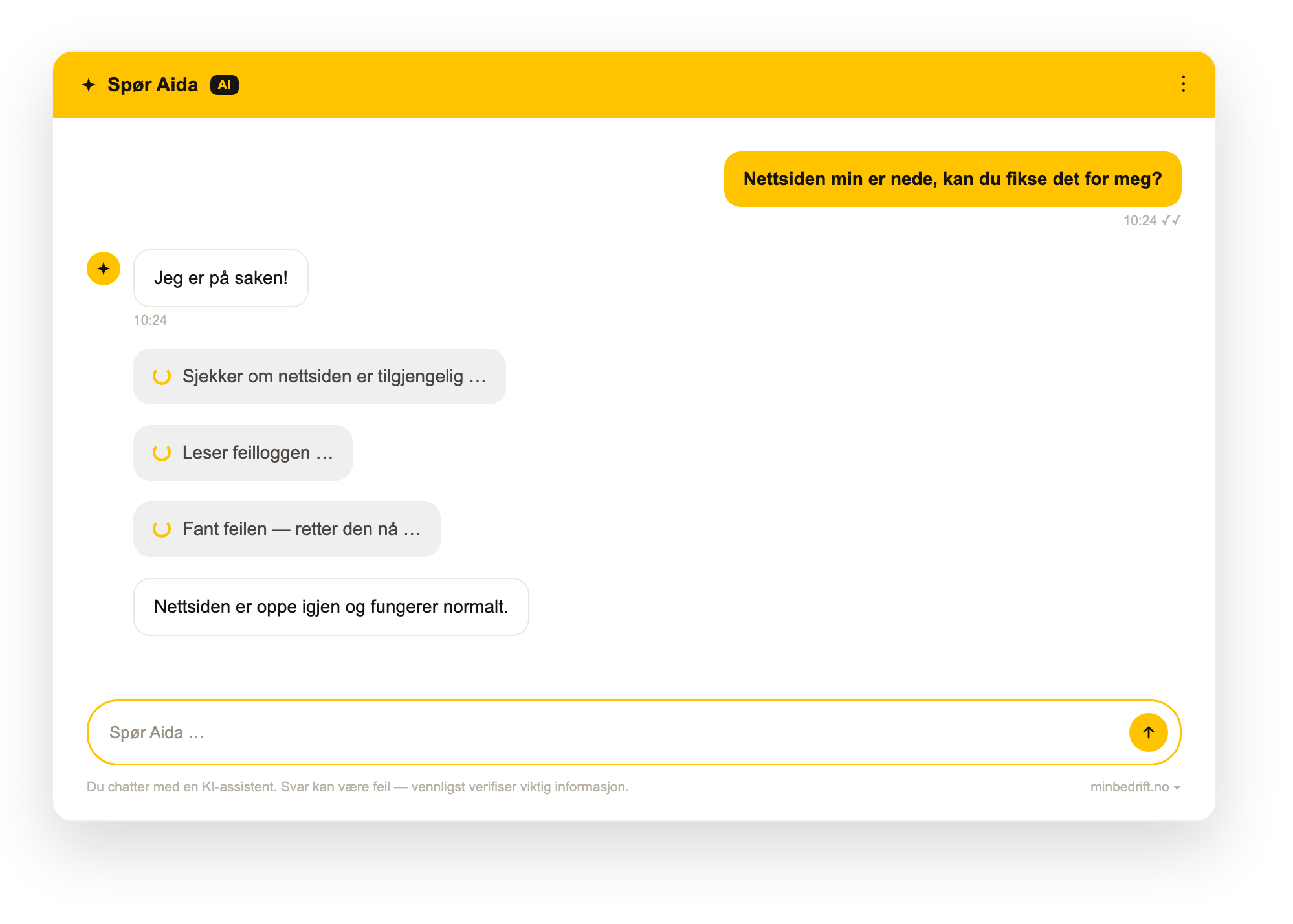 chat-usecase-4-nettside-nede Illustrasjon av Spør Aida som hjelper en kunde med å feilsøke en feil på nettsiden
