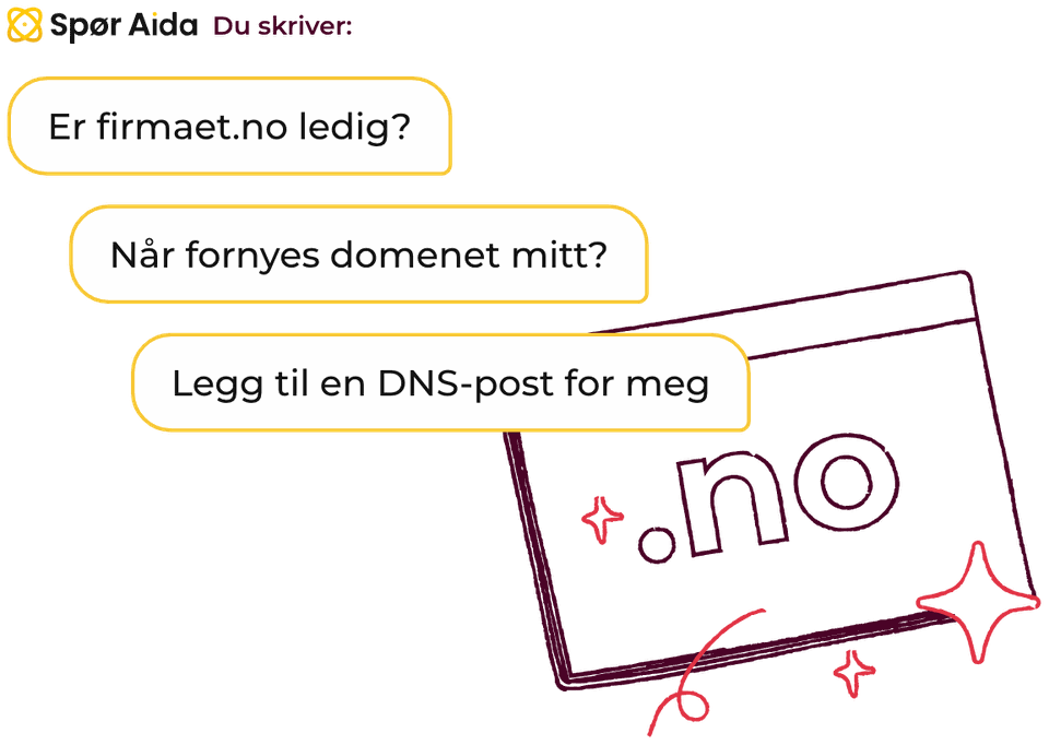 spør aida_domene_illustrasjon Illustrasjon av hva spør aida kan gjøre for enkel administrering av domener